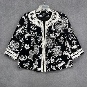 Trenz Woman by Theresa Renz Jacket Womens 1X Black Floral Crochet Lace‎ Trim